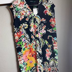 Lauren Ralph Lauren Black Crepe Paisley Floral V-neck Cap Sleeve Shift